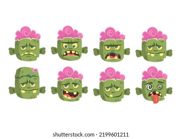 set of zombies with halloween emotions vector