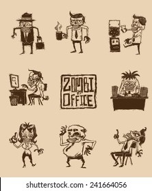 Set Of Zombies In Office, Vector