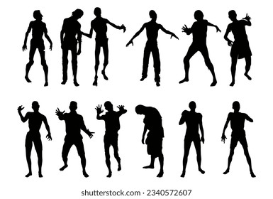 Set of zombies silhouette isolated on white background. Vector illustration.