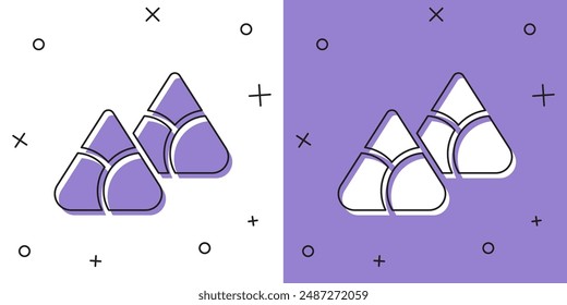 Set Zongzi in bamboo steamer icon isolated on white and purple background. Delicious rice dumplings.  Vector