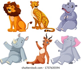 Set of zoo animal sitting illustration