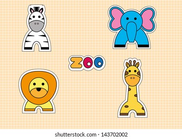 Set of zoo animals, vector