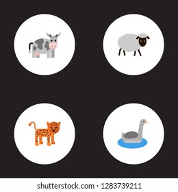 Set of zoo icons flat style symbols with goose, cow, sheep and other icons for your web mobile app logo design.