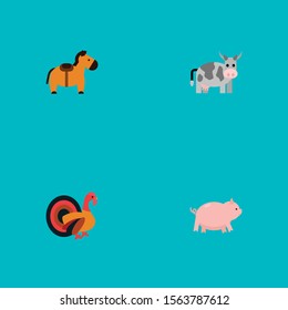 Set of zoo icons flat style symbols with horse, pig, cow and other icons for your web mobile app logo design.