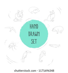 Set of zoo icons line style symbols with seahorse, mouse, fly and other icons for your web mobile app logo design.