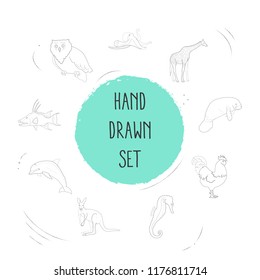 Set of zoo icons line style symbols with owl, giraffe, dolphin and other icons for your web mobile app logo design.