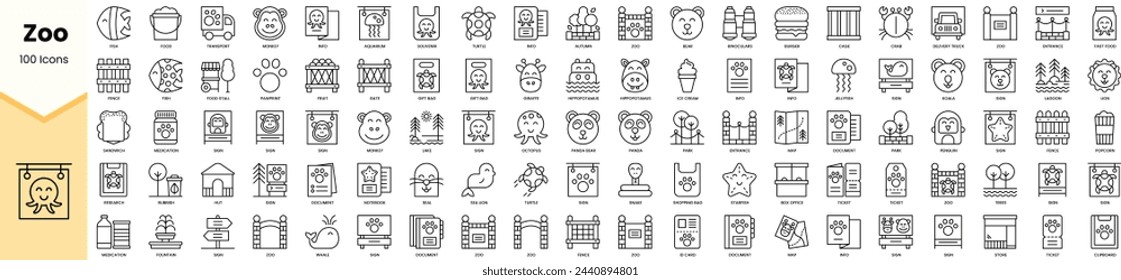 Set of zoo icons. Simple line art style icons pack. Vector illustration