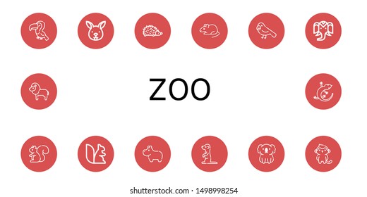 Set of zoo icons such as Toucan, Bunny, Hedgehog, Rat, Parrot, Wild life, Squirrel, Hippopotamus, Meerkat, Koala, Monkey, Lion, Lizard , zoo