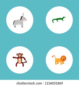 Set of zoology icons flat style symbols with lion, donkey, gecko and other icons for your web mobile app logo design.