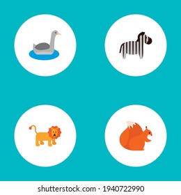 Set of zoology icons flat style symbols with zebra, lion, squirrel and other icons for your web mobile app logo design.