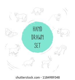 Set of zoology icons line style symbols with goat, butterfly, puma and other icons for your web mobile app logo design.