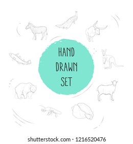 Set of zoology icons line style symbols with ox, haddock, zebra and other icons for your web mobile app logo design.