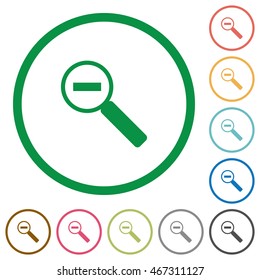 Set of zoom out color round outlined flat icons on white background