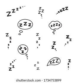 Set Of Zzz Sleep Icon. Hand Drawn Zzzz In Speech Bubble