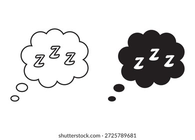 Conjunto do ícone do símbolo Zzz. Ilustração vetorial representando sono profundo ou relaxamento, ideal para temas relacionados ao descanso ou à hora de dormir.