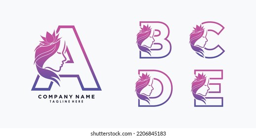 set_letter a,b,c,d,e logo design with beauty flower creative concept premium vector