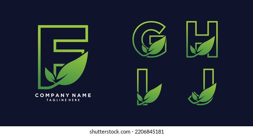 set_letter f,g,h,i,j logo design with leaf creative concept premium vector