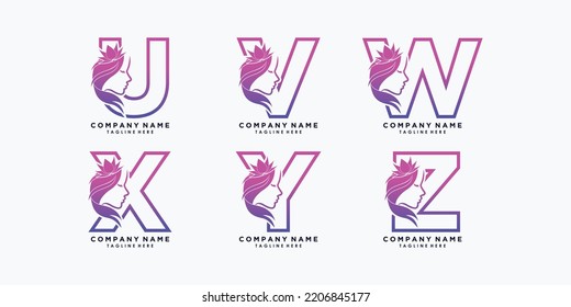 set_letter u,v,w,x,y,z logo design with beauty flower creative concept premium vector