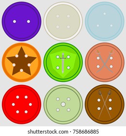 Set_of_buttons, multicolored buttonhole for clothes. Flat design, vector illustration, vector.