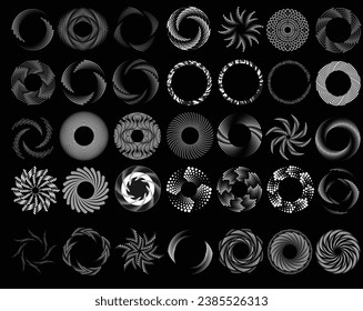 Set,abstract  vortex form. spiral form, Texture with wavy, billowy lines. Optical art background. Wave design black and white. Design element for prints, web, template