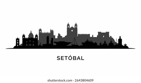 Setbal Portugal Skyline Black Silhouette.
