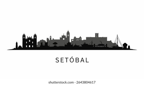 Setbal Portugal Skyline Silhouette Vector.