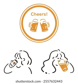 [SET]Beer and girl illustration material set