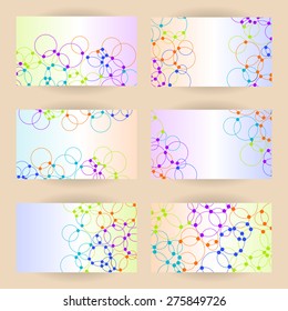Set/collection of universal bright abstract geometric circles vector cards with gradient background for business, banner, flyer, corporate/brand identity