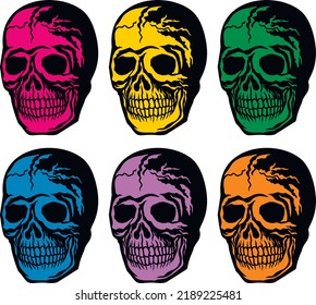 set,color skull, grunge vintage design t shirts