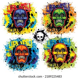 set,color skull, grunge vintage design t shirts