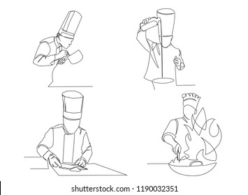 set-continuous line drawing of chef cooking cook a gourmet concept vector illustration.