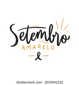 Setembro Amarelo. Septiembre amarillo. Calligrafía brasileña de letras a mano portuguesa. Vector.