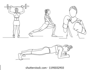 
set-Exercise continuous line drawing of women fitness yoga concept vector health illustration
