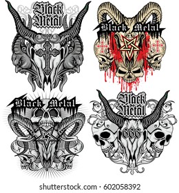 set,gothic coat of arms with skull, grunge vintage design t shirts