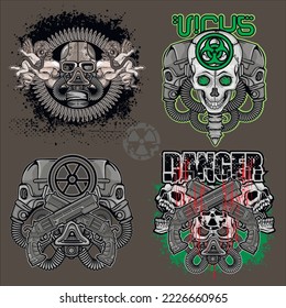 set-gothic sign with skull, grunge vintage design t shirts
