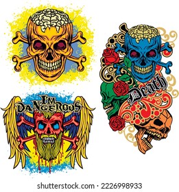 set-gothic sign with skull, grunge vintage design t shirts
