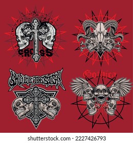 set-gothic sign with skull, grunge vintage design t shirts
