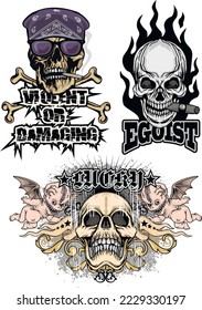 set-gothic sign with skull, grunge vintage design t shirts
