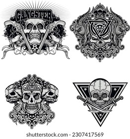 set,gothic sign with skull, grunge vintage design t shirts