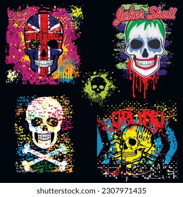 set,gothic sign with skull, grunge vintage design t shirts