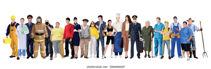 Seth 21 pcs group of people of different professions on a white background - Vector illustration