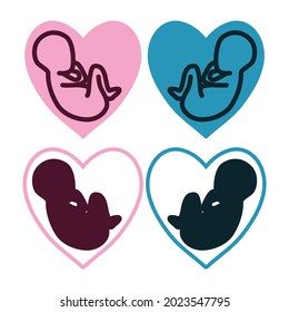 Seth die Babys in die Herzen. Silhouetten und Umrisse von Neugeborenen unterschiedlicher Geschlechter. Vektorgrafik einzeln auf weißem Hintergrund für Design und Web.