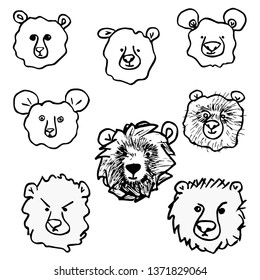 Seth with bear heads. Black and white illustration. Doodle style.