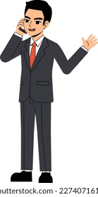 Seth Business Man Wearing Suit And Tie With Telephone Pose Standing Character Design