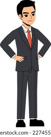 Seth Business Man Wearing Suit And Tie Akimbo Standing Character Design