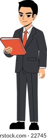 Seth Business Man Wearing Suit And Tie Holding Folder Pose Standing Character Design