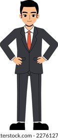 Seth Business Man Wearing Suit And Tie Smile Akimbo Pose Standing Character Design