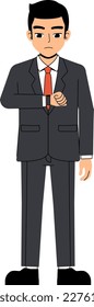 Seth Business Man Wearing Suit And Tie Watch Time Boring Pose Standing Character Design