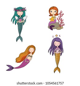 Seth with cartoon mermaids. Marine theme.