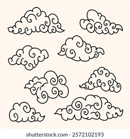 Seth Clouds. Coloring book. Vector line illustration on cream background. Doodle